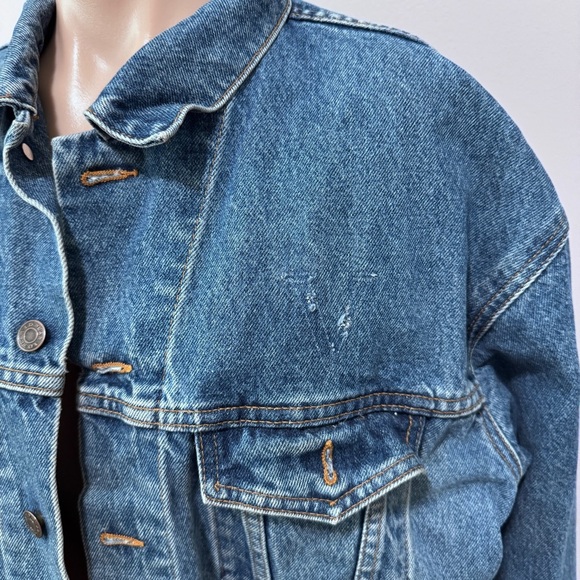 iD Wear Denim Jean Jacket Handmade OOAK Quilt Patch Quilted Medium - Picture 3 of 5